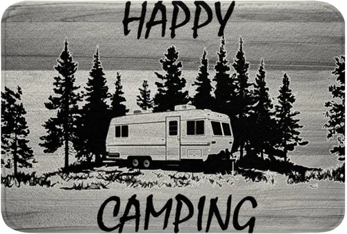 Miniatura 17 de Erosebridal Happy Camping - Tapete de baño para cámper, autocaravana, auto, alfombra de baño marrón de granja 3D, alfombra de baño con patas