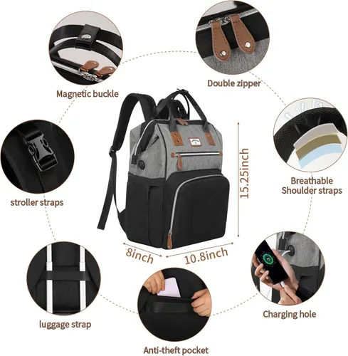 Miniatura 5 de Mochila para pañales: bolsa de bebé grande para niños y niñas, mochila para pañales para hombres, bolsa de hombro para mamá, 2 bolsas de pañales