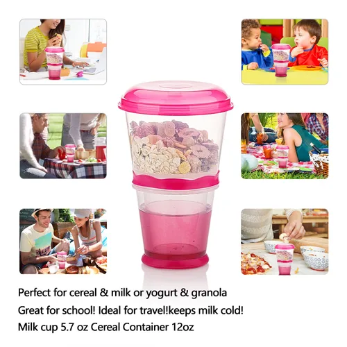 Miniatura 2 de Cereal On The Go Tazas de bebida para desayuno, vaso portátil para yogur y cereales para llevar Rojo rosa