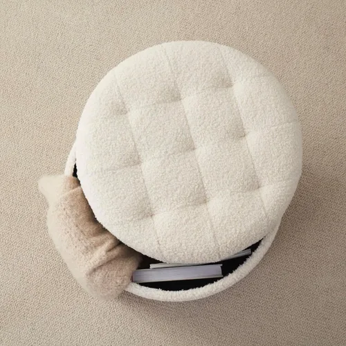 Miniatura 5 de Ornavo Home Decor Otomana Redonda con Almacenamiento, Silla Taburete de Tocador Redondo Otomana Puf con Almacenamiento para Sala de Estar