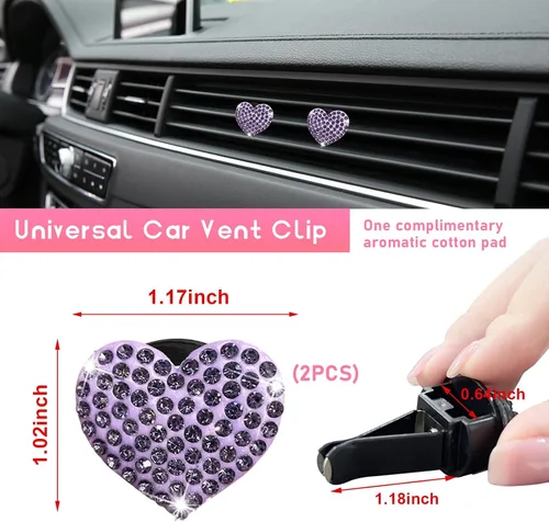 Miniatura 2 de Ziciner 2 piezas de dijes de clips para ventilación de aire de coche con corazón brillante, clips para salida de aire de coche con forma de corazón