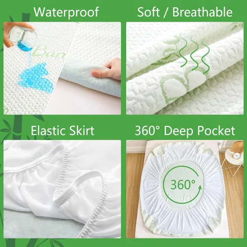 Miniatura 3 de GOONIK Pack de 2 protectores de colchón tamaño individual, protector de colchón transpirable de bambú y viscosa impermeable con bolsillo de 6 a 16