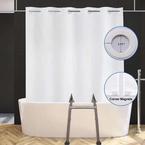 Miniatura 2 de YISURE Cortina de ducha dividida para banco de transferencia deslizante de baño, cortina de baño de poliéster blanco de 80 x 74 pulgadas con dos