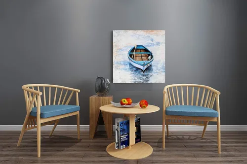 Miniatura 8 de YHSKY ARTS Lienzo decorativo para pared de bote de remos azul sereno: calma costera para la decoración de tu hogar