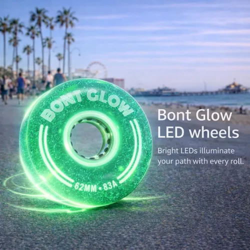 Miniatura 6 de Bont Ruedas de patinaje LED para exteriores con luz brillante – 2.46 x 1.48 pulgadas 83A Paquete de 4 Para patinaje urbano y recreativo