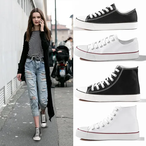 Miniatura 5 de Tenis de lona de caña alta con cordones para mujer, estilo informal, ideales para caminar