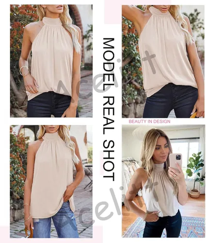 Miniatura 3 de Acelitt Camisetas sin mangas con cuello halter para mujer, tallas S-XXL