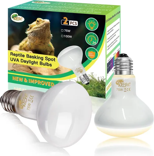 Paquete de 2 bombillas incandescentes de luz solar simulada de 75 W para dragones barbudos, geckos, iguanas, lagartos, anfibios y mascotas pequeñas