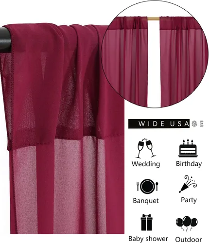 Miniatura 3 de Telón de fondo de gasa rosa de 10 x 8 pies, cortinas de telón de fondo transparentes para arco al aire libre, decoración de fiestas, 2 paneles de 5