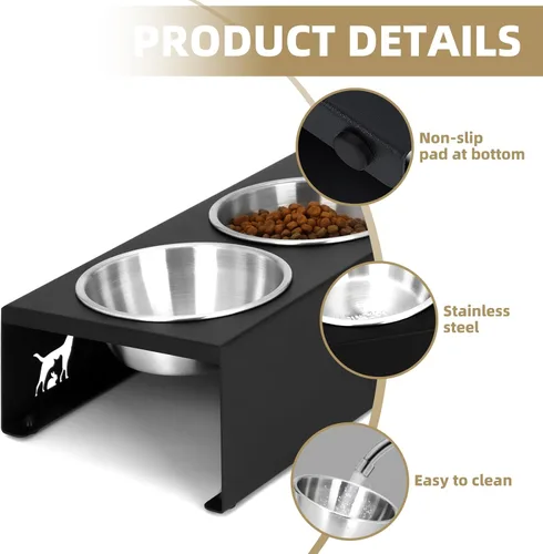 Miniatura 5 de Cuencos elevados para gatos con base antideslizante, platos elevados para gatos con soporte integrado inclinado a 15° antivómito, incluye 3 cuencos