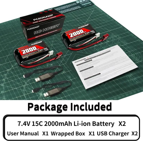 Miniatura 7 de Batería de iones de litio de 7.4V 2000mAh 2S con enchufe T, batería recargable RC compatible con autos RC 4WD de alta velocidad y la mayoría
