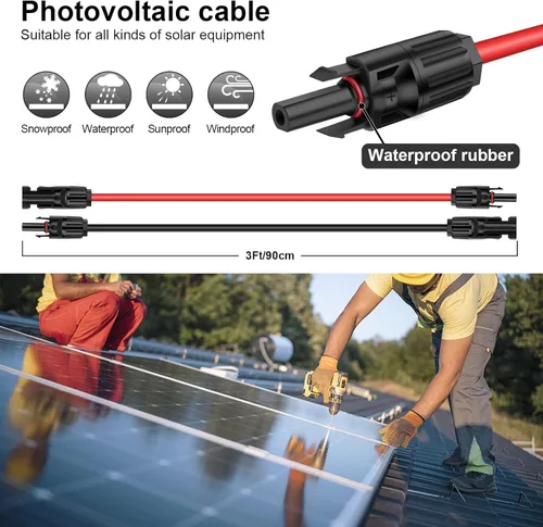 Miniatura 4 de iGreely - Cable de extensión solar de 10 pies y 10 AWG con conector macho y hembra de panel solar, adaptador de panel solar