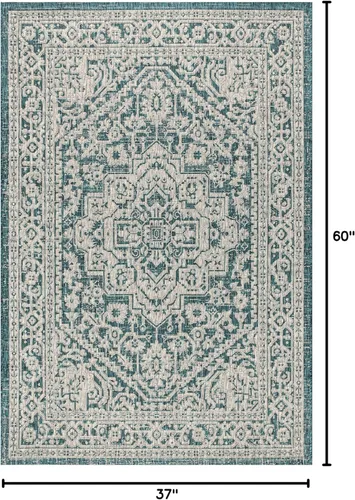 Miniatura 120 de Eyely BMS101D-28 - Alfombra de pasillo con textura de medallón de Santa Mónica Slesi, para interiores y exteriores, estilo costero, bohemio, Gris