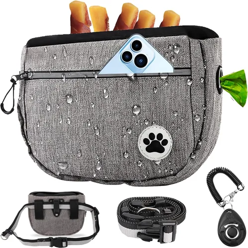 Miniatura 10 de Bolsa grande de 7 tazas para golosinas para perros con clicker, bolsas para entrenamiento de mascotas, bolsa de cierre automático cruzado