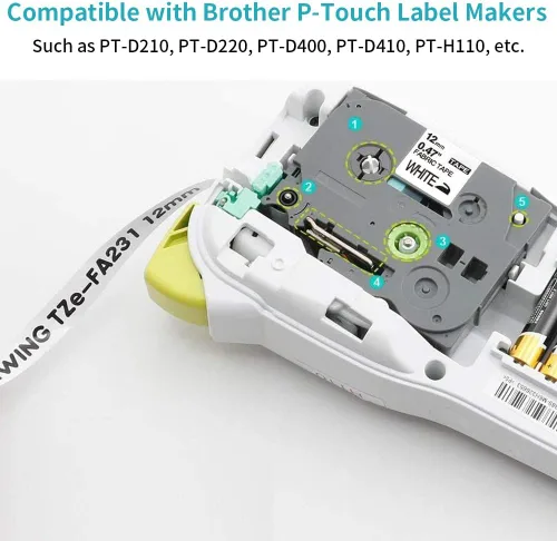 Miniatura 3 de COLORWING Cinta de tela de repuesto para Brother TZe-FA231 TZ 0.472 in 0.47 pulgadas, color blanco, para rotuladora Brother Ptouch PTD400 PTD210