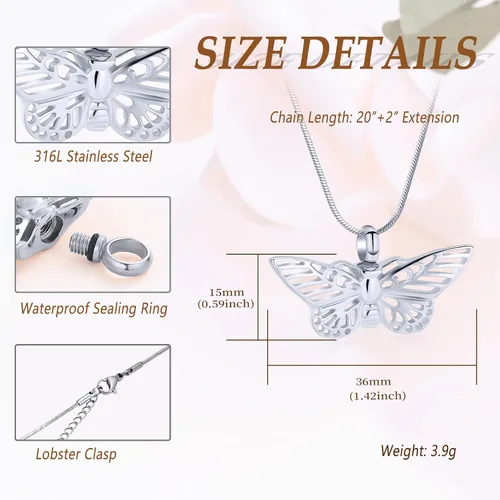 Miniatura 17 de Minicremation Joyas de cremación para cenizas – Collar conmemorativo de mariposa con colgante de urna para cenizas de seres queridos
