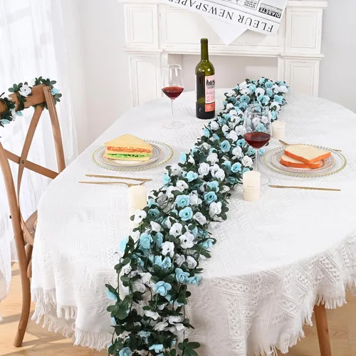 Miniatura 2 de MARTINE MALL Guirnalda de Flores – 5 hebras de 41 pies de enredaderas de rosas para decoración de dormitorio, guirnalda floral de rosas azules