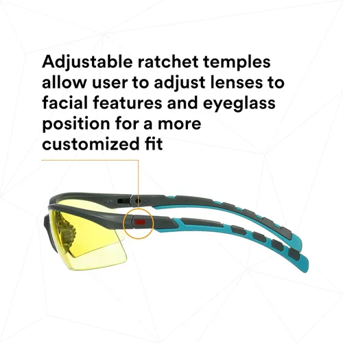 Miniatura 4 de 3M Gafas de seguridad, serie Solus 2000, revestimiento antivaho Scotchgard, antiarañazos, lente ámbar, patillas gris/azul-verde