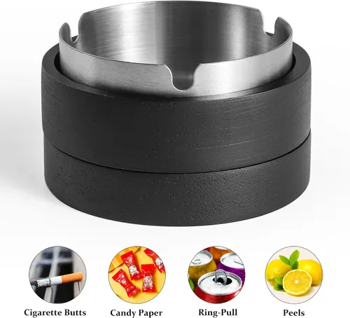 Miniatura 6 de Cenicero lindo para cigarrillos con tapa DDAJJAJ Cenicero de madera con acero inoxidable, cenicero portátil decorativo, cenicero resistente al