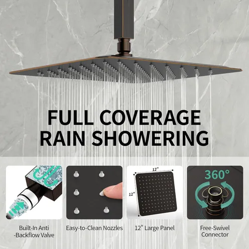 Miniatura 3 de SR SUN RISE Sistema de Ducha de Bronce Frotado con Aceite de 12 Pulgadas, Latón, Baño de Lujo, Mezclador de Lluvia, Juego Combinado de Ducha Montado