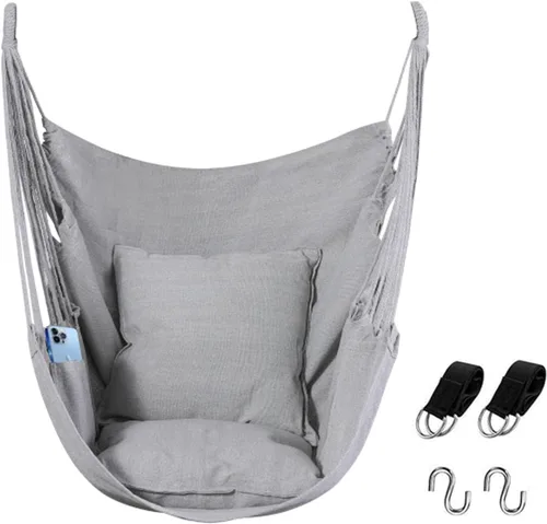 Miniatura 9 de Goutime Silla hamaca, columpio de techo de cuerda colgante bohemio, silla colgante de macramé para interiores, exteriores, dormitorio, exterior