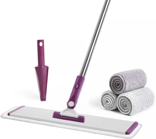Miniatura 10 de CQT Sistema de limpieza de mopa de microfibra plana comercial de 18 pulgadas, madera dura en seco y polvo con 4 almohadillas lavables limpiador