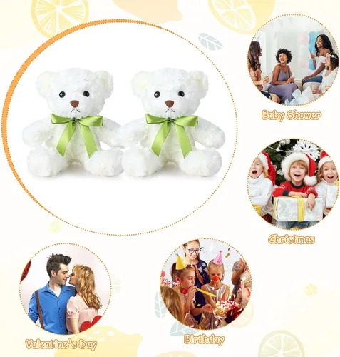 Miniatura 7 de Hungdao 12 piezas de osos a granel, animales de peluche de 10 pulgadas, lindos animales de peluche suaves con lazos verdes para baby shower, fiesta