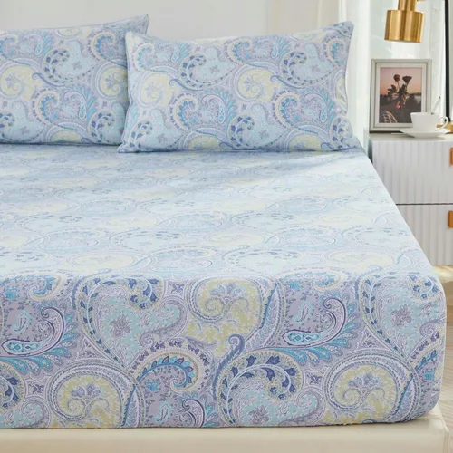 Miniatura 7 de Brandream Juego de sábanas tamaño King con estampado floral lujoso estilo bohemio con medallón azul y estampado de cachemira, colección de ropa