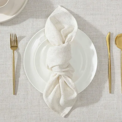 Miniatura 4 de Laura Ashley Dothan Mantel de Mezcla de Lino de Lujo para Cenas Formales, Vacaciones, Bodas o Fiestas, Juego de 8 Servilletas, Color Topo