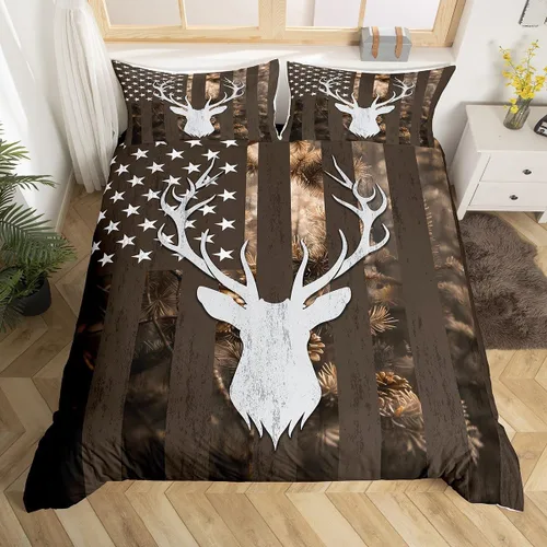 Miniatura 21 de Castle Fairy Juego de ropa de cama tamaño individual, juego de funda de edredón con diseño de ciervos y pinos para niños y niñas, juego de funda