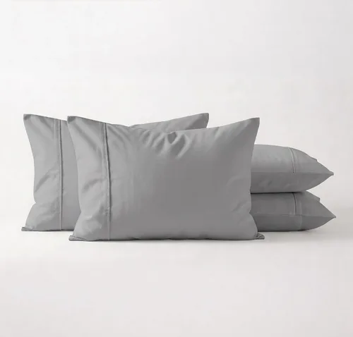 Miniatura 13 de Juego de 4 fundas de almohada tamaño King, color gris oscuro, fundas de almohada egipcias de una sola capa de fibra larga 100% algodón, tejido