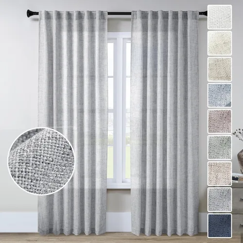 Miniatura 62 de Cortinas de lino 92 pulgadas de largo, juego de 2 paneles con bolsillo para barra, lengüeta trasera, cortinas transparentes para ventanas