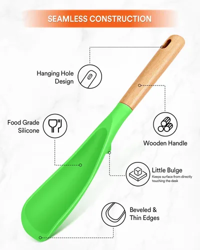 Miniatura 3 de Cuchara de cocina para utensilios de cocina antiadherentes, ideal para cocinar y servir silicona mate resistente sin BPA, cuchara con mango de Verde
