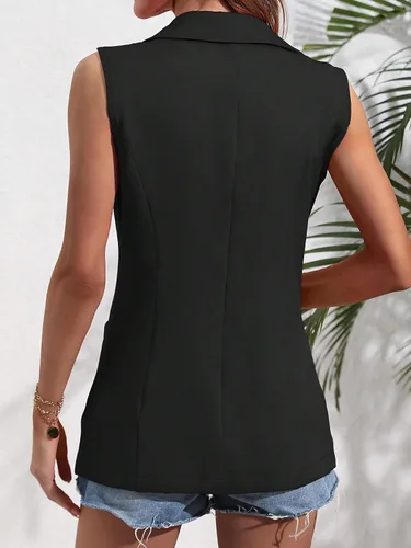 Miniatura 2 de Floerns Chaqueta elegante sin mangas con cuello de solapa abierta para mujer