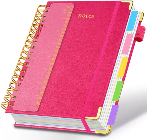 Miniatura 40 de Cuaderno de espiral con tapa dura, de 8 x 10 pulgadas, separadores y divisores extraíbles, 300 páginas, 5 asignaturas, a rayas, de piel sintética