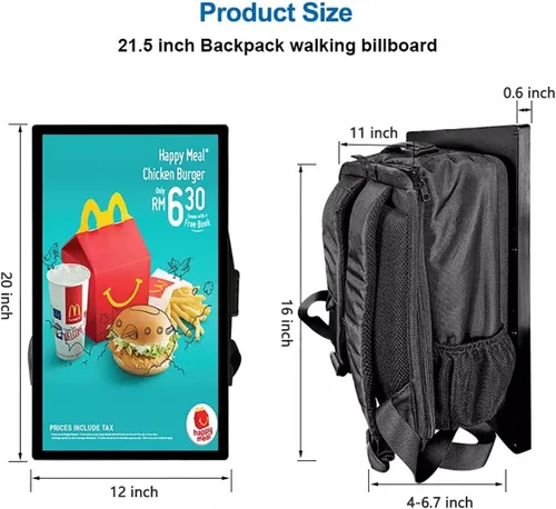 Miniatura 3 de Welaso Mochila de publicidad video LCD de 21 pulgadas, relación de resolución de 1920 * 1080, cartelera digital de mochila para caminar humana