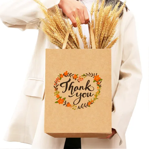 Miniatura 3 de 50 bolsas de regalo de agradecimiento a granel, 8 x 4.75 x10 pulgadas, bolsas pequeñas de regalo de papel de estraza con asas, bolsas para regalos