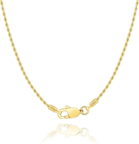 Jewlpire Collar de cadena de plata de ley 925 maciza de 18 quilates para mujeres y niñas, cadena de cuerda de 0.069 pulgadas, cadena italiana para