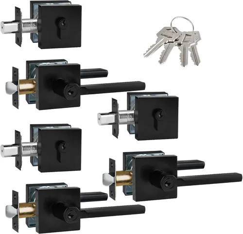 Miniatura 49 de Manija de Puerta de Paso (Sin Cerradura), Mango Cuadrado Interior de Servicio Pesado para Pasillo y Closet, Negro Mate, Reversible para Diestros