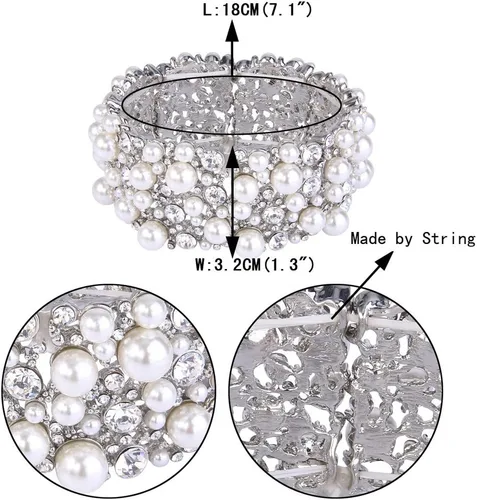 Miniatura 4 de EVER FAITH - Pulsera elástica para mujer con perlas de imitación de cristal, para novia, boda