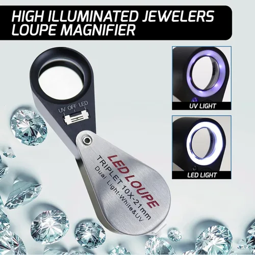 Miniatura 3 de Gain Express - Lupa para joyeros con luz, lupa de joyería con luz, lupa triple Hastings 10X para monedas, gemas, sellos, diamantes, etc.