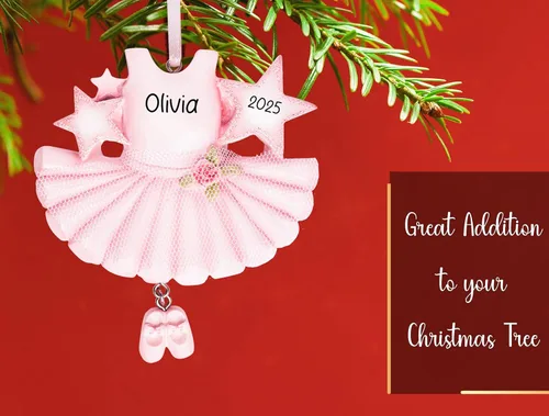 Miniatura 4 de Adorno de Navidad de ballet personalizado 2026 Traje de bailarina rosa, disfraz de bailarina de ballet con zapatos de punta / pantuflas para árbol