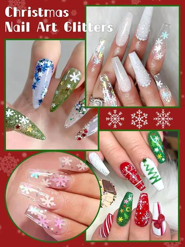 Miniatura 7 de EBANKU Brillantina para Uñas Navideña de 36 Compartimentos - Lentejuelas Holográficas 3D de Invierno Copo de Nieve Estrella Árbol Brillantina Láser