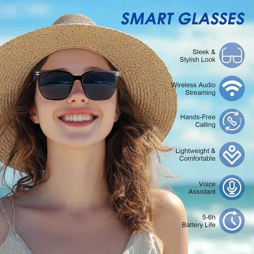 Miniatura 3 de Lentes inteligentes – Lentes de sol con Bluetooth fotocromáticos y anti luz azul, protección UV, llamadas manos libres y audio, asistente de voz