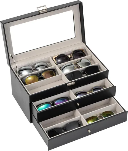 Miniatura 5 de ProCase Lacquered Finish Wooden Men's Jewelry Box Bundle with 18 Slots Sunglasses Organizer