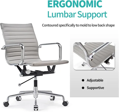 Miniatura 4 de Soporte de espalda media con reposabrazos ergonómico para oficina, escritorio giratorio ajustable de cuero vegano, sillas de recepcionista