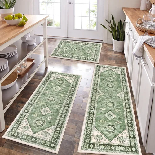 Miniatura 31 de HEBE - Juego de alfombras de cocina bohemias de 3 piezas con corredor, alfombras de cocina antideslizantes y tapetes lavables para piso de cocina