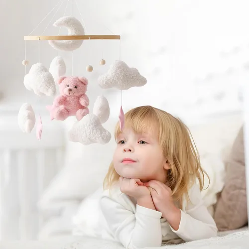 Miniatura 6 de EERKEOD Móvil de cuna de oso para bebé, móvil de guardería de terciopelo para niños y niñas, decoración de guardería de peluche para bebé