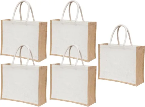 Miniatura 6 de Paquete de 2 bolsas grandes de yute con asas de 15.8 x 11.9 x 5.9 pulgadas, bolsas de regalo de arpillera reutilizables para compras, playa, bodas