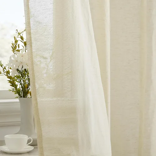 Miniatura 8 de HLC.ME Sierra Linen - Cortinas de lino sintético con textura semitransparentes que mantienen la privacidad y filtran la luz solar, con ojales, Azul